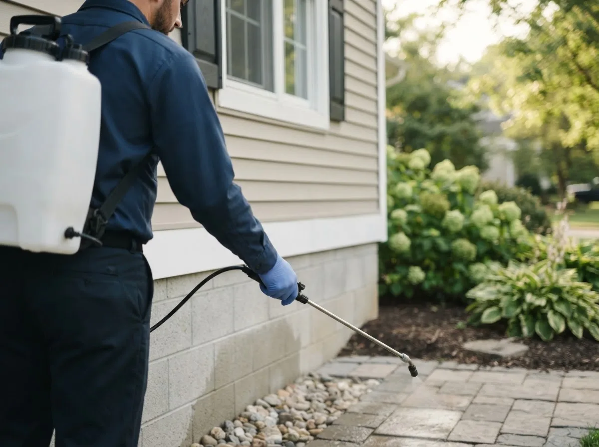 Pest control technician inspecting a home in Mahaska, KS